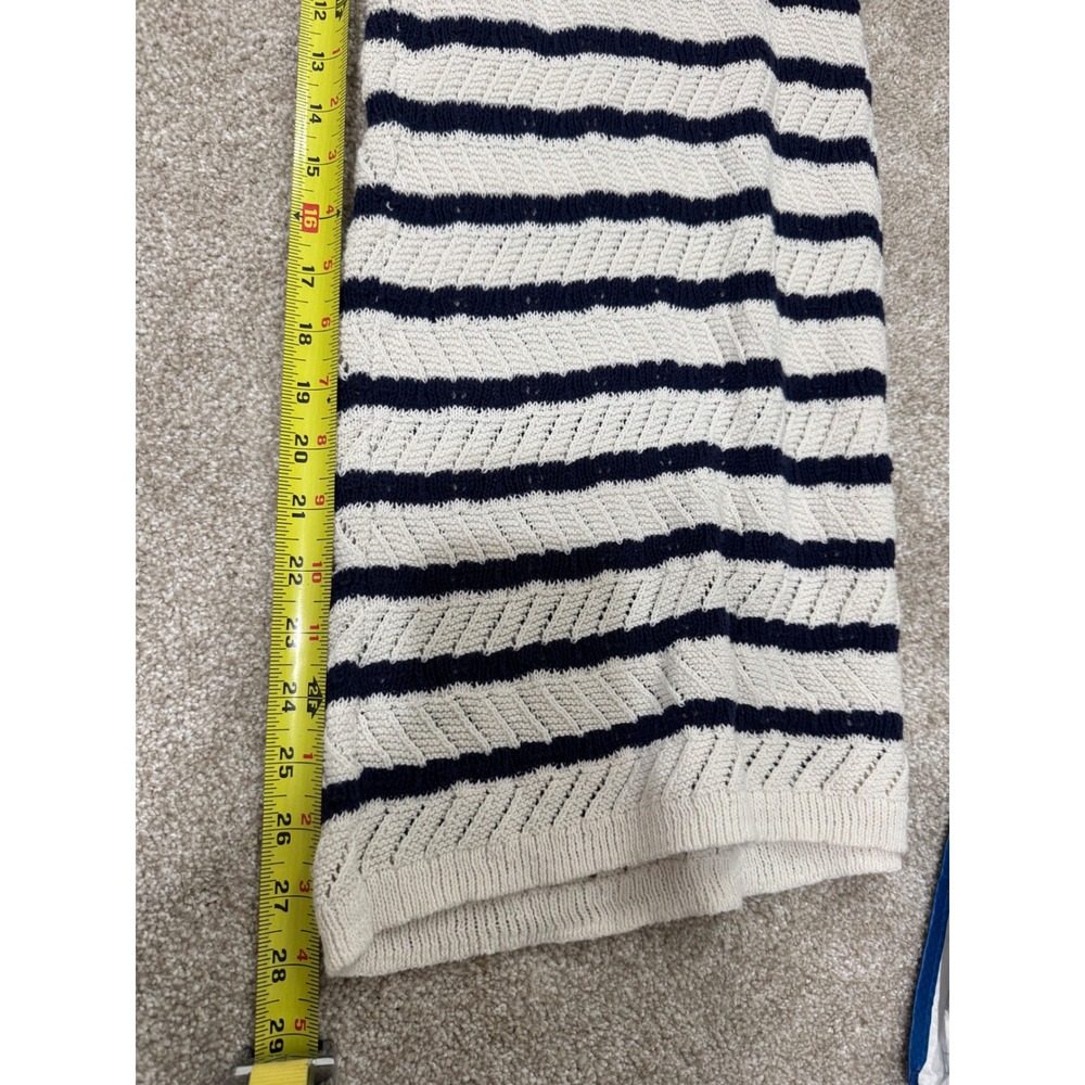Aerie Women's Navy Blue Striped Knit Wide Leg Pants Drawstring Beach Resort Wear - Picture 9 of 11